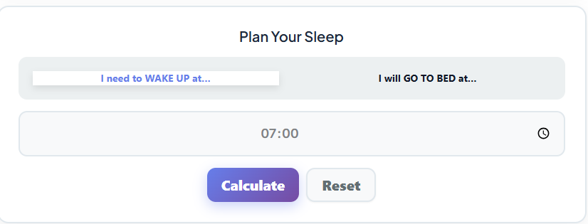 sleep calculator for optimal bedtime and wake up time