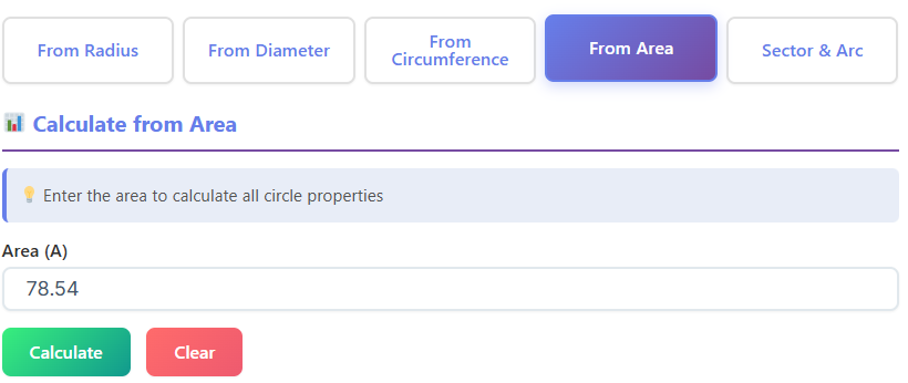 circle area calculator