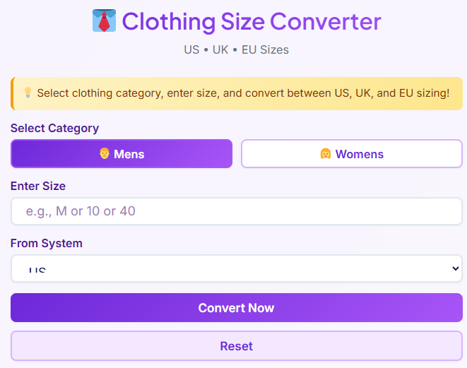 convert uk size to us clothes