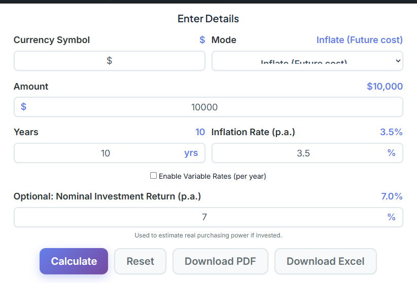 Advanced Inflation Calculator with Variable Rates