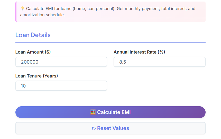 Agricultural Loan EMI Calculator