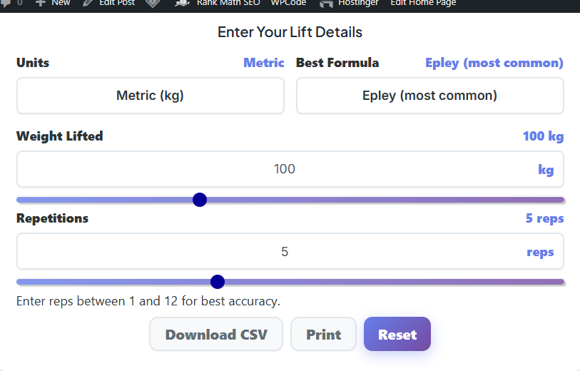 one rep max calculator for weightlifting