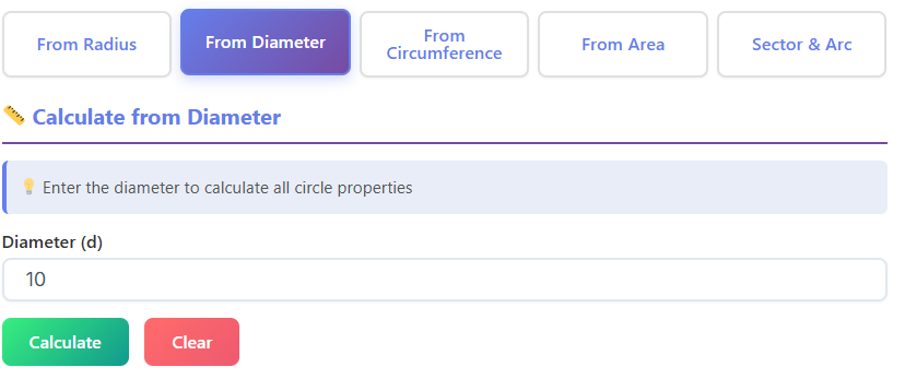 circle area calculator