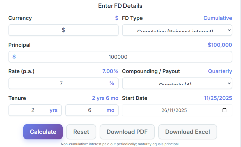 Calculator Fixed Deposit Interest