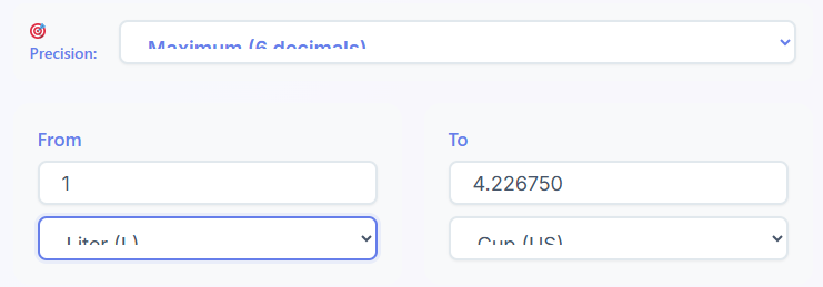 convert the volumes from the derived units to liters