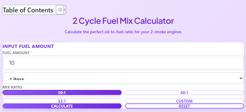 2 Cycle Calculator