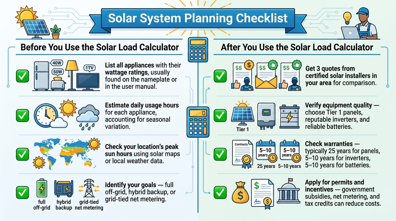 Solar Load Calculator preparation checklist for solar system planning